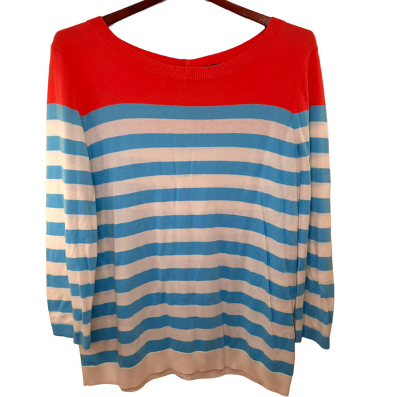 Talbots| Blue & Coral Lightweight Button Sweater Size L - Picture 1 of 6